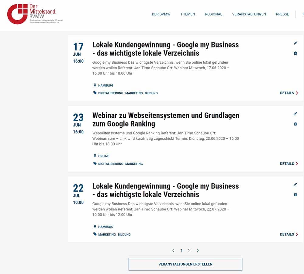 Wir halten verschiedene Webinare zum Thema Online-Marketing, z.B. Google my Business, Homepagesysteme, Grundlagen im Bereich Suchmaschinenoptimierung (SEO) Experte Google my Business Leiter Webinar halten